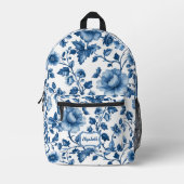  Franse Blauwe Bloempatronen Naam Bedrukte Rugzak (Voorkant)