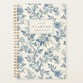 Franse Blauwe Bloemstuk Toile Patroon Naam Planner (Voorkant)
