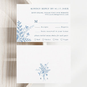 Franse Blauwe Botanische Trouwmaaltijdkeuze RSVP Kaartje