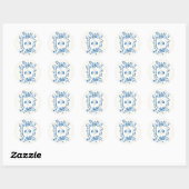 Franse Blauwe Botanische Wapen Huwelijksmonogram Ronde Sticker (Vel)