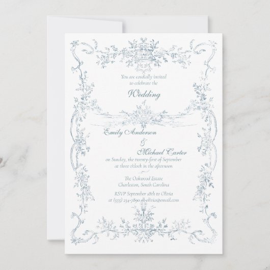  Franse Blauwe bruiloft Lijst Kaart (Voorkant)