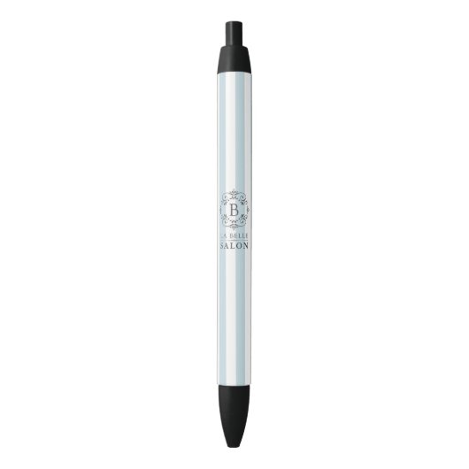 Franse blauwe bruinkoolstaven met monogram Logo Zwarte Inkt Pen (Voorkant Verticaal)