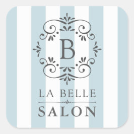 Franse blauwe bruinkoolstaven met monogram vierkante sticker