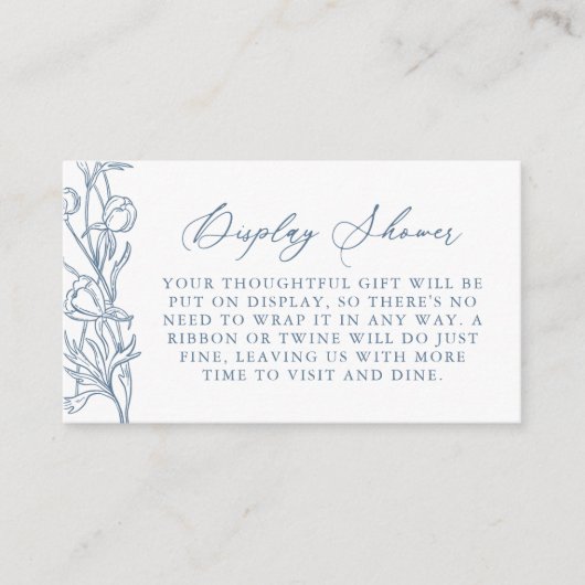 Franse Blauwe Chinoiserie Bloemen Display Douche Informatiekaartje (Voorkant)