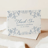 Franse Blauwe Chinoiserie Bloemendouche Vouw- Bedankkaart
