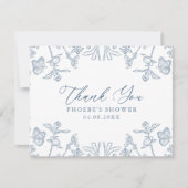 Franse Blauwe Chinoiserie Bloemige Bruids-Shower B Bedankkaart (Voorkant)