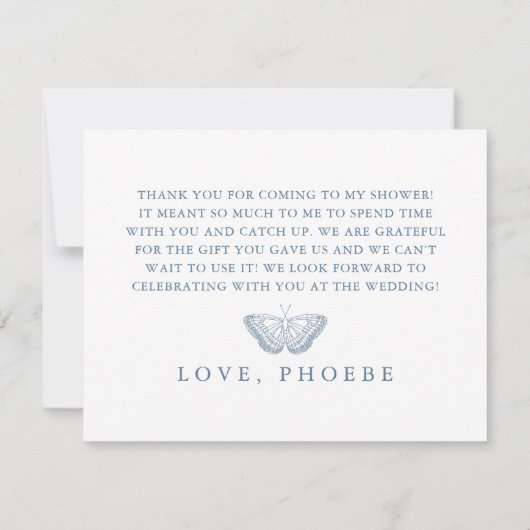 Franse Blauwe Chinoiserie Bloemige Bruids-Shower B Bedankkaart (Achterkant)