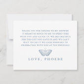 Franse Blauwe Chinoiserie Bloemige Bruidsdouche Bo Bedankkaart (Achterkant)