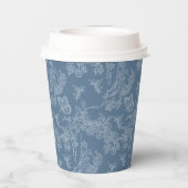 Franse Blauwe Chinoiserie Bloemige Bruiloft Feest Papieren Bekers (Achterkant)