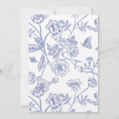 Franse Blauwe Chinoiserie Bloemige Bruiloft Kaart (Achterkant)