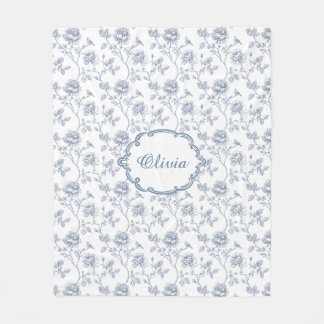 Franse Blauwe Chinoiserie Bloemstuk Aangepaste Naa Fleece Deken