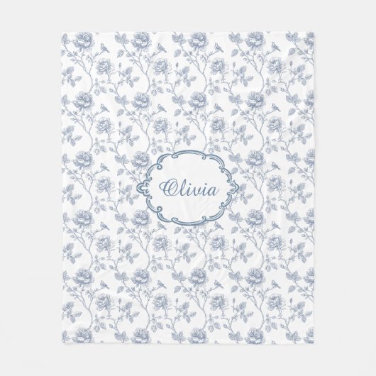 Franse Blauwe Chinoiserie Bloemstuk Aangepaste Naa Fleece Deken (Voorkant)