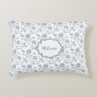 Franse Blauwe Chinoiserie Bloemstuk Meisjesnaam Accent Kussen