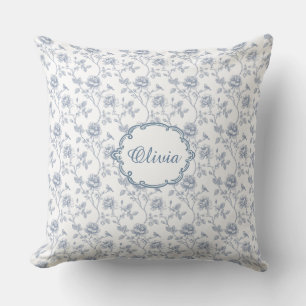 Franse Blauwe Chinoiserie Bloemstuk Meisjesnaam Kussen