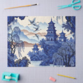 Franse Blauwe Chinoiserie Decoupage Print Tissuepapier (Craft)