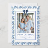 Franse Blauwe Chinoiserie Grandmillennial Foto Feestdagenkaart (Voorkant)