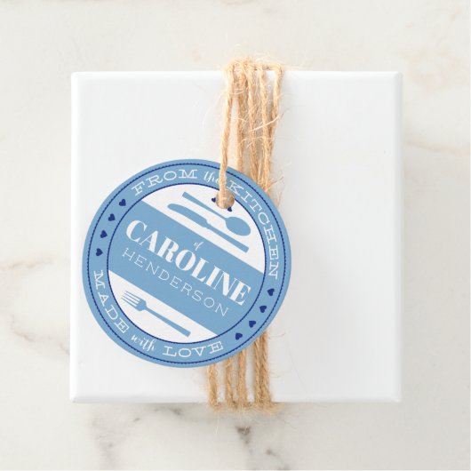 Franse blauwe en marine harten gemaakt met liefde bedankjes labels (In situ)