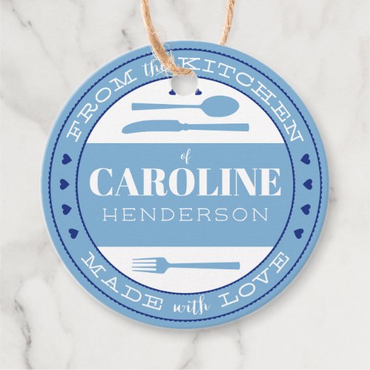 Franse blauwe en marine harten gemaakt met liefde  bedankjes labels (Voorkant)