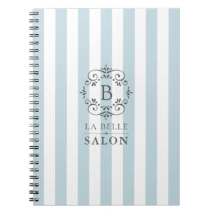 Franse blauwe en witte strepen met monogram notitieboek
