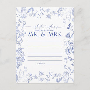 Franse blauwe en witte Victoriaans Floral Date Ide Briefkaart