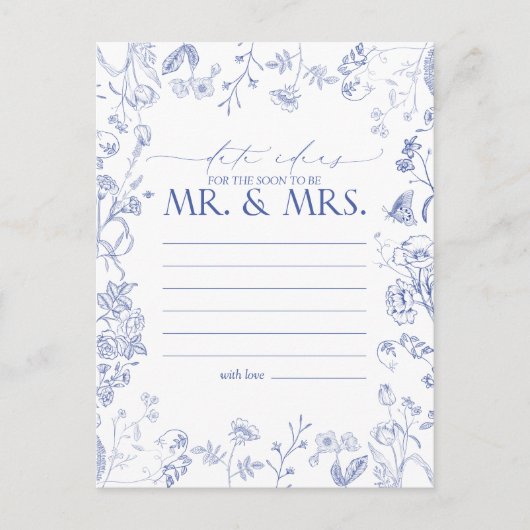 Franse blauwe en witte Victoriaans Floral Date Ide Briefkaart (Voorkant)