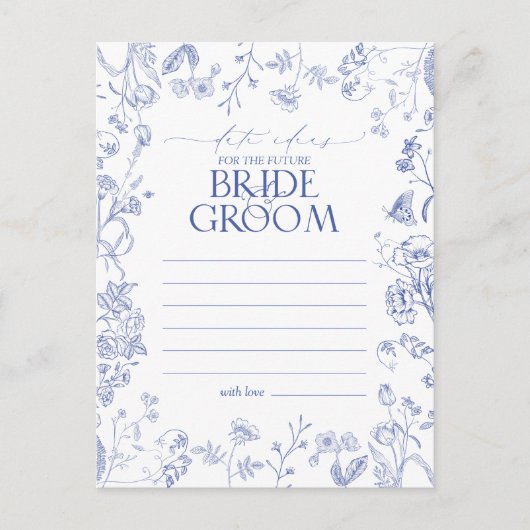 Franse blauwe en witte Victoriaans Floral Date Ide Briefkaart (Voorkant)