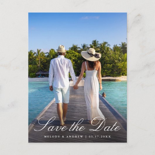 Franse Blauwe Floral Crest Foto Sla de datum op Briefkaart (Voorkant)