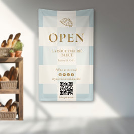 Franse Blauwe Geruite Croissant QR Bakkerij Displa Spandoek