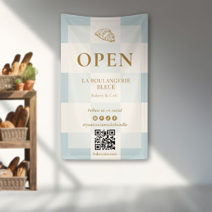 Franse Blauwe Geruite Croissant QR Bakkerij Displa Spandoek