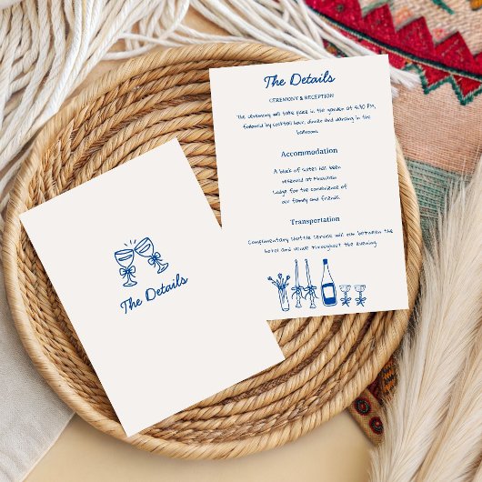 Franse Blauwe Handgetekende Champagne Whimsical Br Kaart