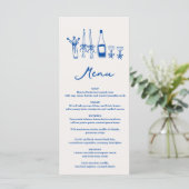 Franse Blauwe Handgetekende Champagne Whimsical Br Menu (Staand voorkant)