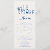 Franse Blauwe Handgetekende Champagne Whimsical Br Menu (Voorkant)