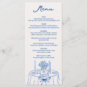 Franse Blauwe Handgetekende Champagne Whimsical Br Menu (Voorkant)