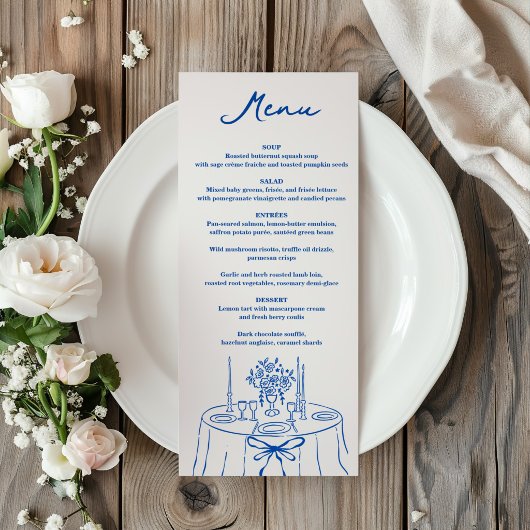 Franse Blauwe Handgetekende Champagne Whimsical Br Menu