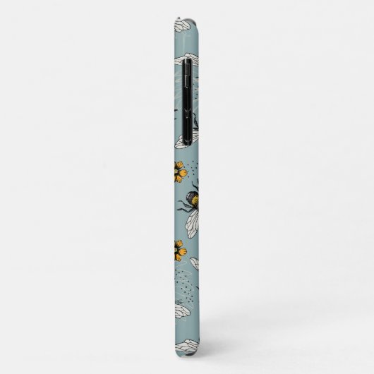 Franse Blauwe Honingbij en Bloemen Patroon Case-Mate iPhone Case (Achterkant/links)