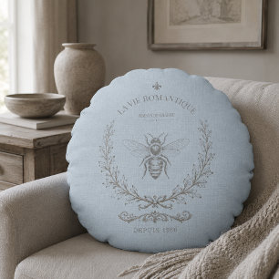 Franse Blauwe Honingbij Vintage Frans Land Rond Kussen