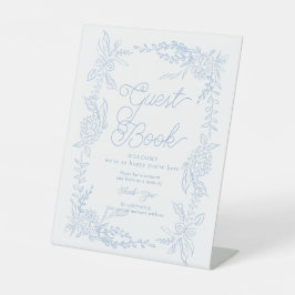 Franse Blauwe Hortensia Gastboek Tafelbord Reclamebord Met Voetstuk