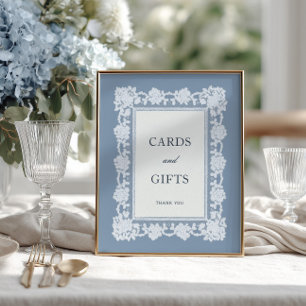 Franse Blauwe Kant Frame Trouwkaarten & Cadeaus Poster
