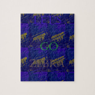Franse Blauwe "Let's Go Zebra" Abstracte Print Legpuzzel