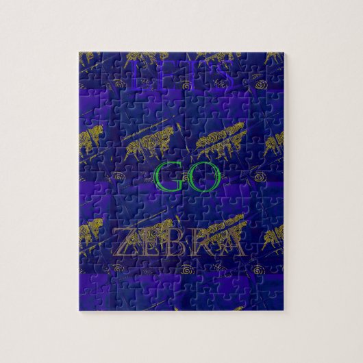Franse Blauwe "Let's Go Zebra" Abstracte Print Legpuzzel (Verticaal)