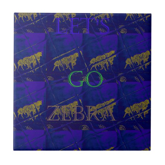 Franse Blauwe "Let's Go Zebra" Abstracte Print Tegeltje (Voorkant)