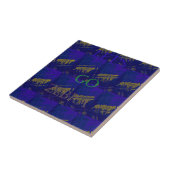 Franse Blauwe "Let's Go Zebra" Abstracte Print Tegeltje (Zijkant)