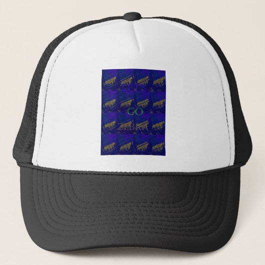 Franse Blauwe "Let's Go Zebra" Abstracte Print Trucker Pet (Voorkant)