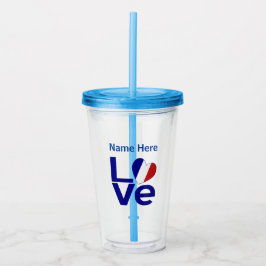 Franse Blauwe LOVE Gear Flag Gepersonaliseerd Acryl Drinkbeker