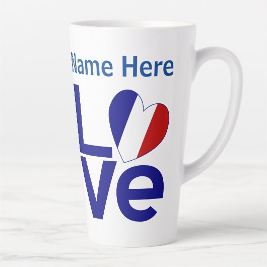 Franse Blauwe LOVE Gear Flag Gepersonaliseerd Latte Mok (Rechts)