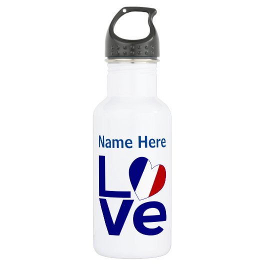 Franse Blauwe LOVE Gear Flag Gepersonaliseerd Waterfles (Voorkant)