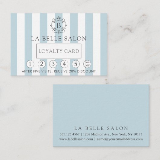 Franse blauwe luifel strepen en Monogram loyalitei Klantenkaartje (Voorkant / Achterkant)