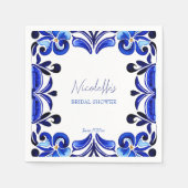 Franse Blauwe Mediterraanse tegels bruidsdouche Servet (Voorkant)