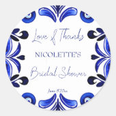 Franse Blauwe Middellandse Zee tegel bruidsdouche  Ronde Sticker (Voorkant)