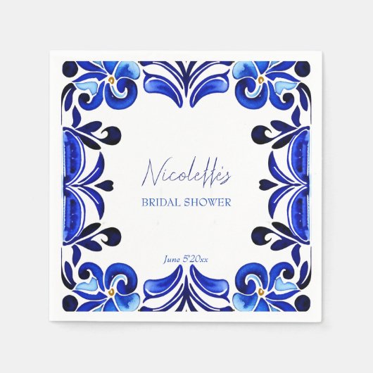 Franse Blauwe Middellandse Zee tegels bruidsdouche Servet (Voorkant)